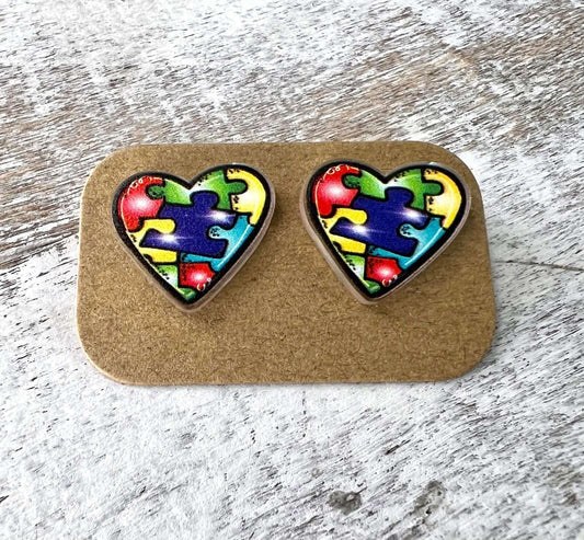 Autism Heart Acrylic Laser Cut Earrings